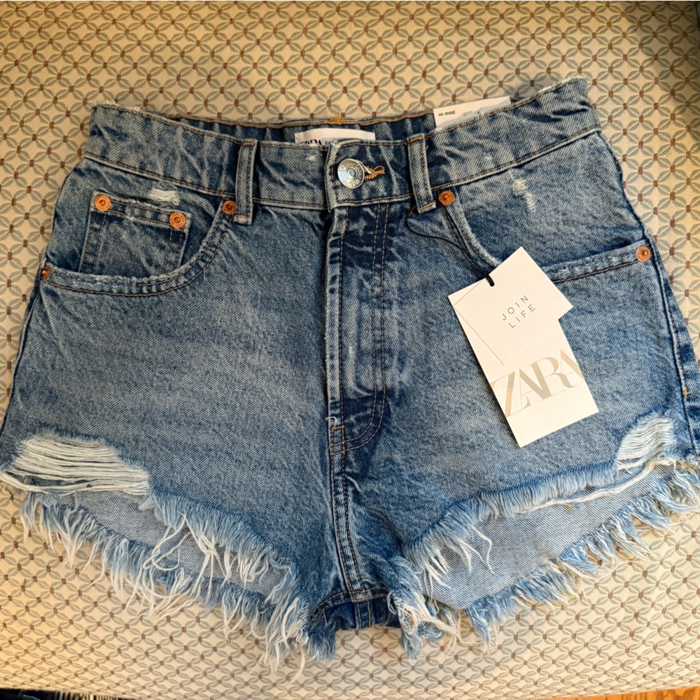 Zara Blue Jean Shorts High-Waisted Distressed